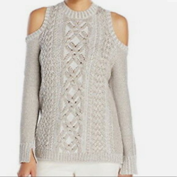 NWT BCBG MAXAZRIA  womens cold shoulder metallic silver sweater sz s champgn - Picture 3 of 16